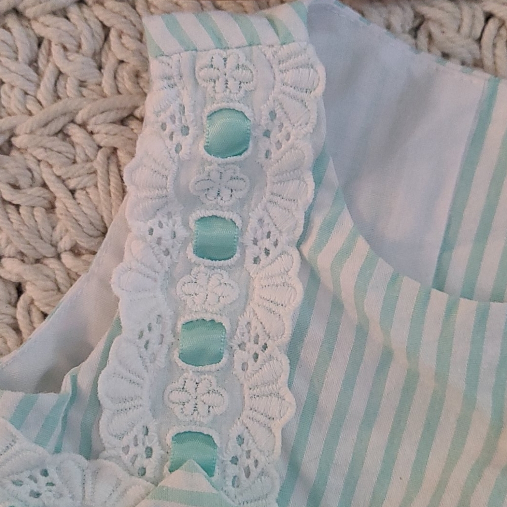 SUMMER BEAUTIFUL TEAL WHITE LACE  STRIPED  DRESS - Picture 6 of 16